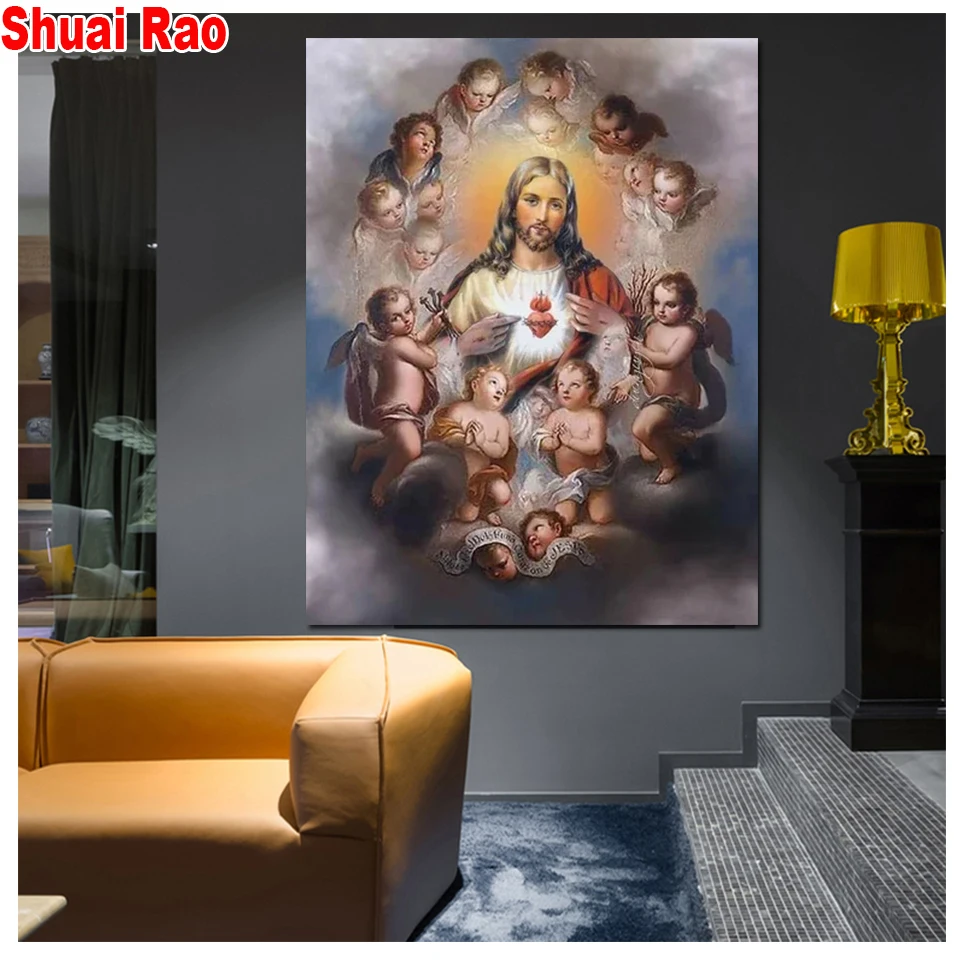 

Jesus pictures diy full square round diamond painting mosaic set Religion icon angel baby 5d diamond embroidery 2020 new gift,