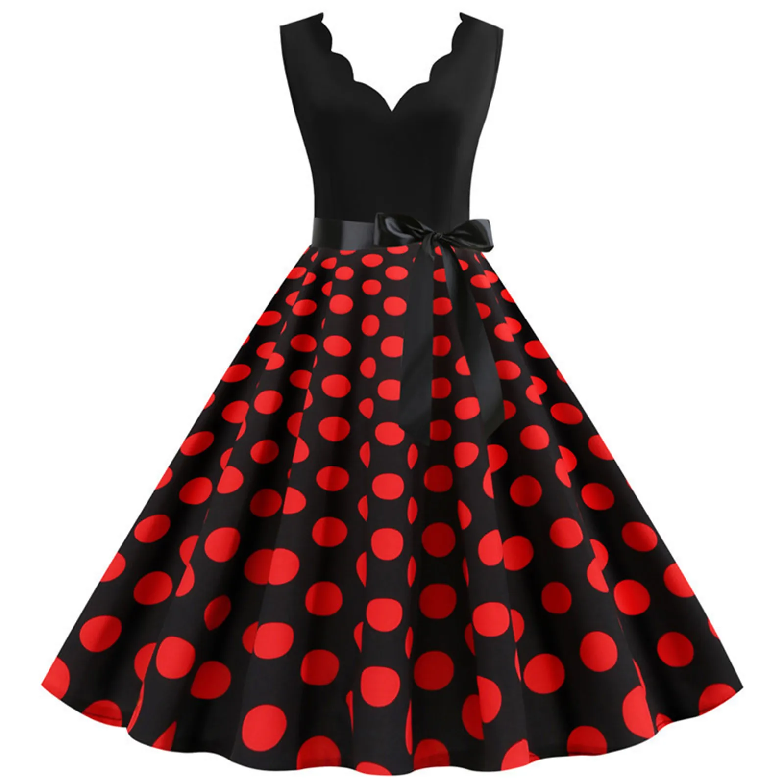 

Fashion Womens A Line Flare Vintage Dress Prom Swing Sleeveless Polka Dot Printing Party Dress Sexy Dress Party Dresses