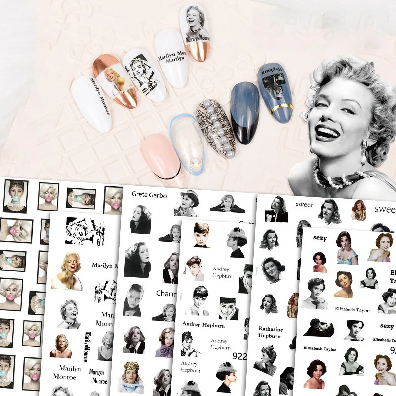 

1pcs Audrey Hepburn MarilynMonroe Human Head Nail Sticker