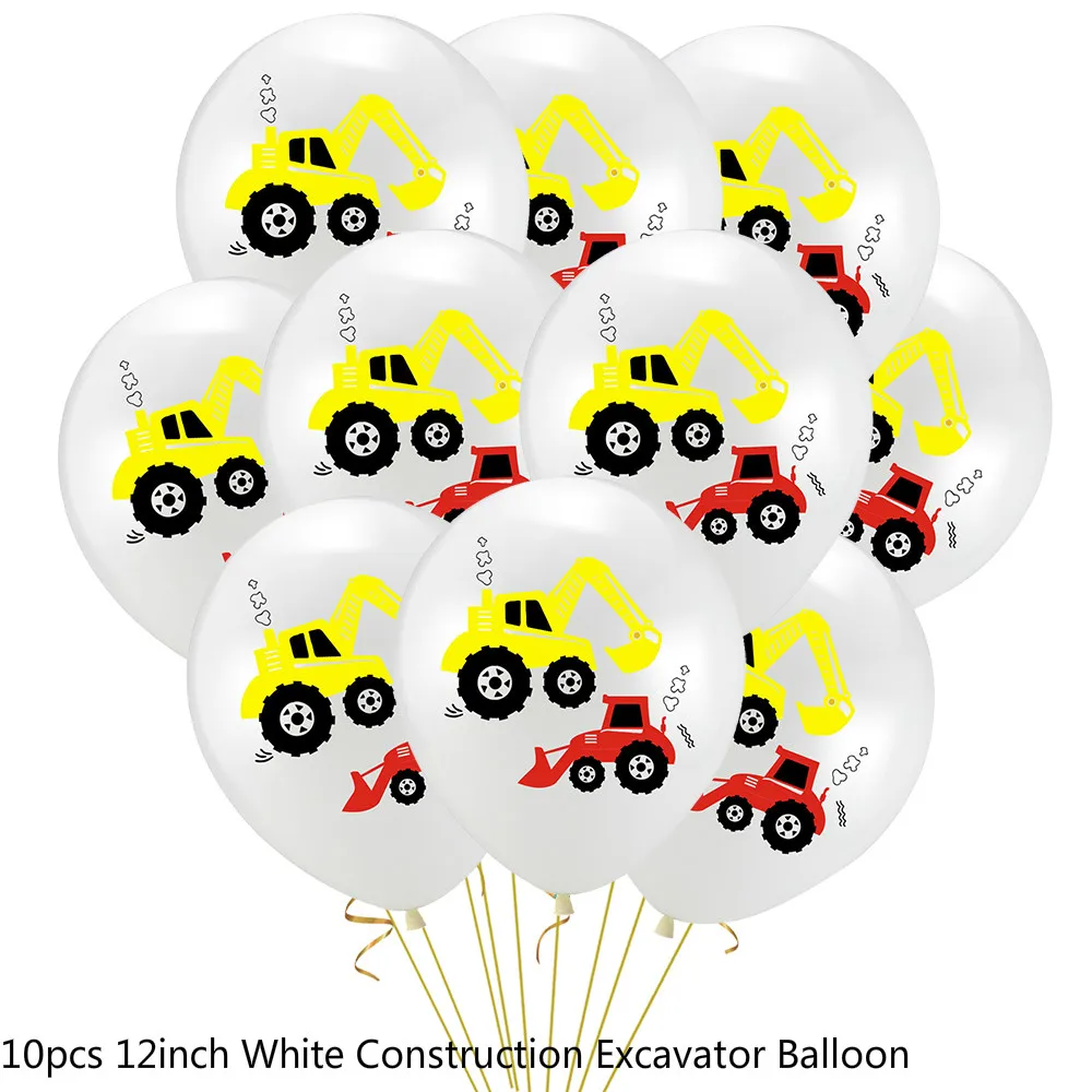 10pcs white balloon Строительство экскаватор воздушные шары трактор автомобиль баннер торт Топпер для ребенка душ День рождения Свадебная вечеринка украшения Детские сувениры - Цвет: 10pcs white balloon