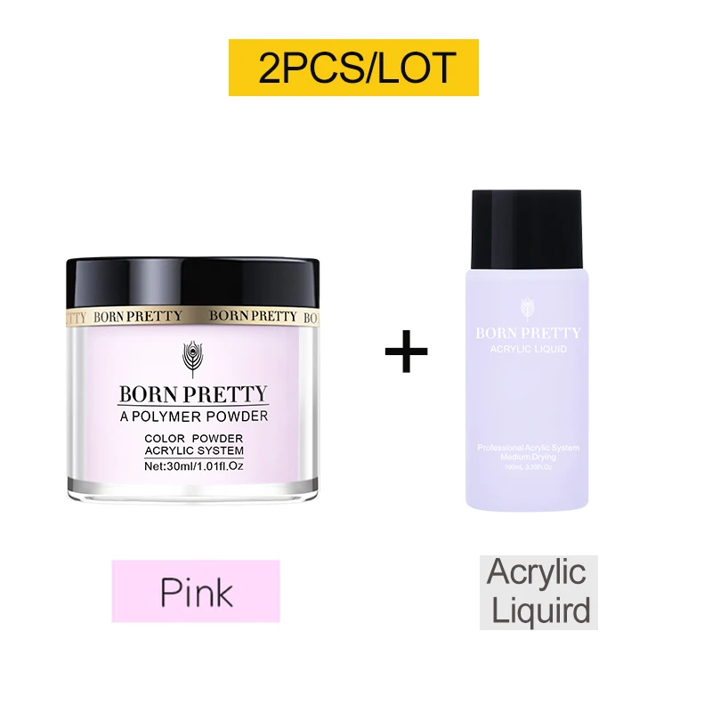 30ml Pink Set 3 BORN PRETTY 30 мл акриловый порошок Резьба ногтей полимерный наконечник расширение французский розовый, белый, прозрачный самоклеющиеся стразы порошок для ногтей - Цвет: 30ml Pink Set 3