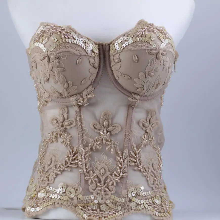 Перспективное Сетчатое Кружевное Бюстье с бусинами и жемчугом бриллиантами пуш
