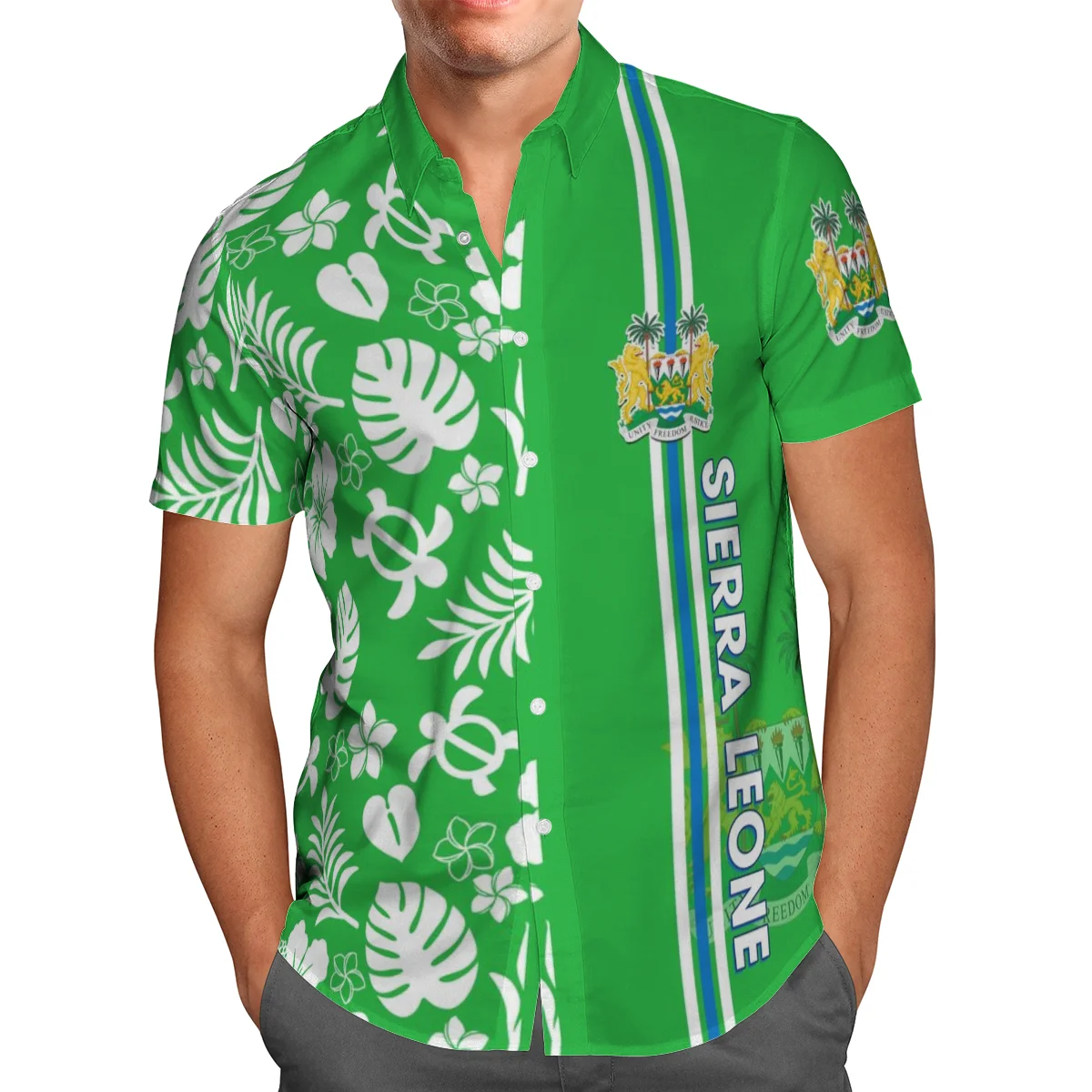 Camisa hawaiana en 3D para hombre, ropa de calle de manga corta, de verano, verde, talla grande 5XL, 2021