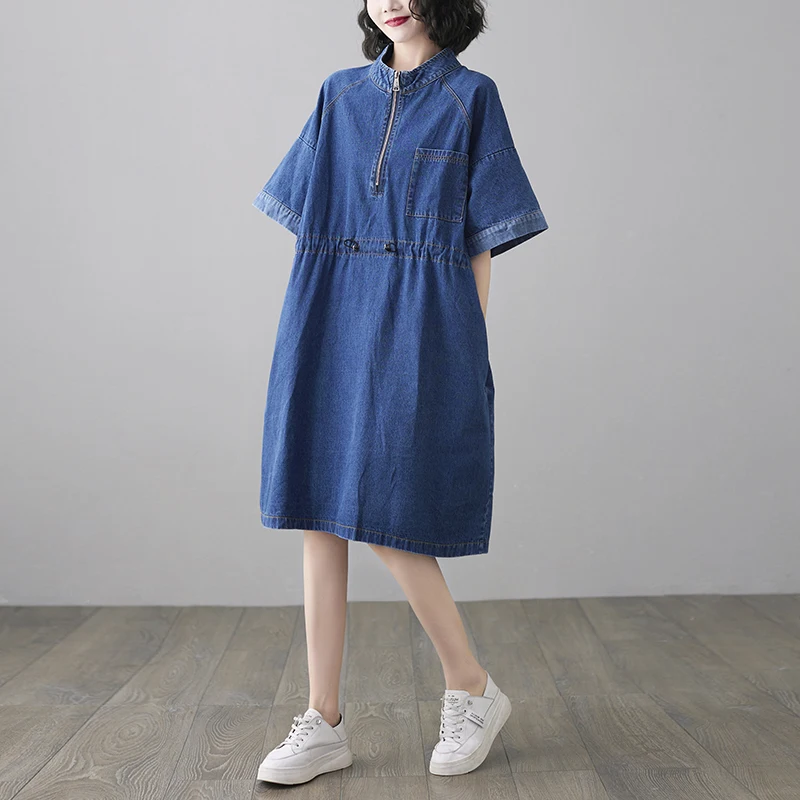 

DIMANAF 2021 Plus Size Summer Dress Women Vestidos Belt Sundress Denim Pockets Dress Vintage Loose Casual Show Thin Korea Dress