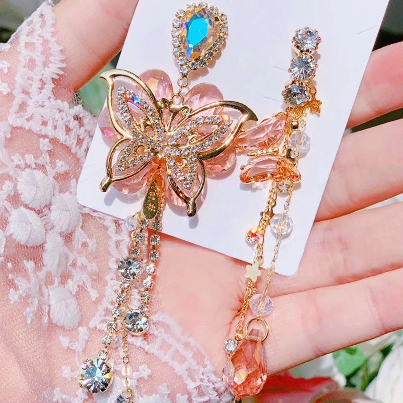 Женские длинные серьги подвески MENGJIQIAO корейские роскошные розовые в форме