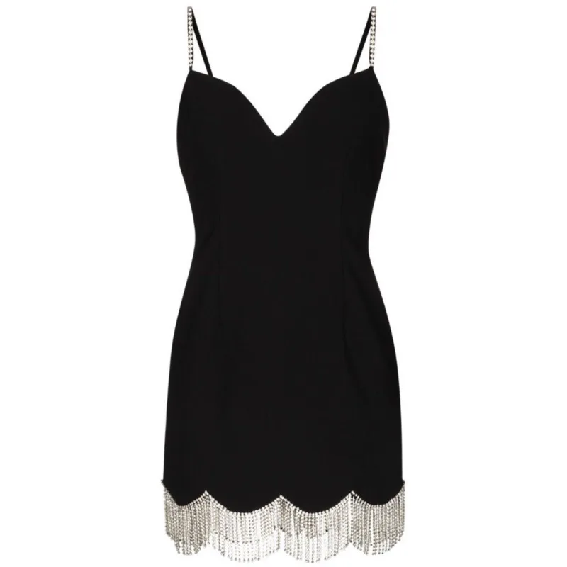 

[DEAT] DEAT 2021 new summer fashion women clothes V-neck sleeveless tassels patchwork slim sexy mini dress female WP83001L