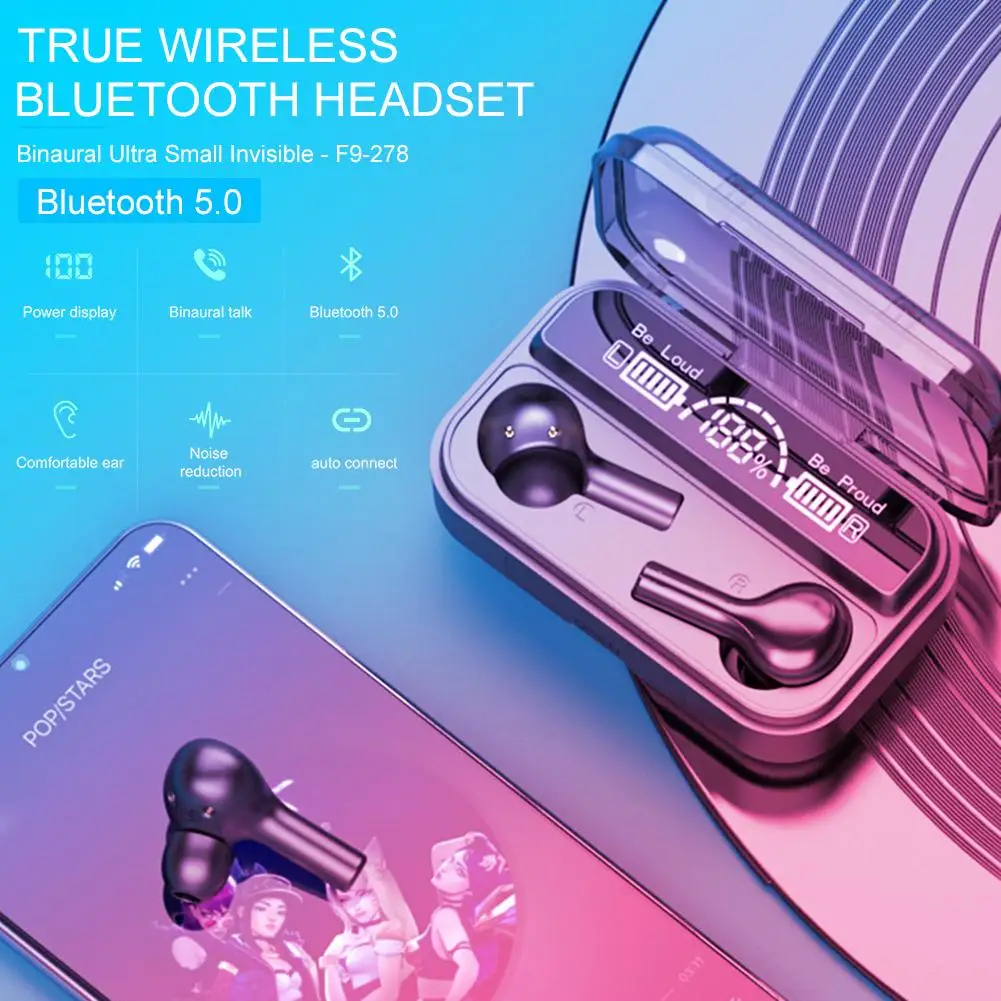 

TWS-наушники с зарядным устройством 2200 мА ч, Bluetooth 5,0, беспроводные наушники с микрофоном, спортивные наушники Водонепроницаемая гарнитура дл...