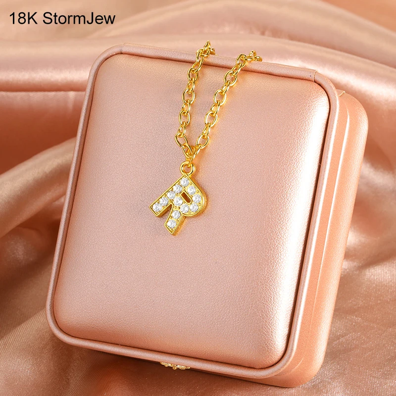 

A-Z English Letters Necklaces Gold Plating Platinum Alloy Zircon Initial Pendant Necklace Hip Hop Alphabet Jewelry For Men Women