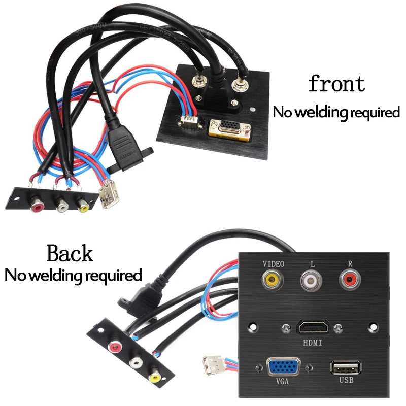 plug Алюминиевый сплав Разъем panle VGA HDMI USB видео R L порт pd Разъем сварочный патч Плата расширения черная матовая панель - Цвет: plug