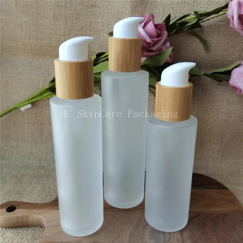 3OZ 4OZ 5OZ Bamboo Glass Flat Shoulder Body Lotion Bottles /Toner Luquid Cosmetic Container Packaging  Skin Care Tools