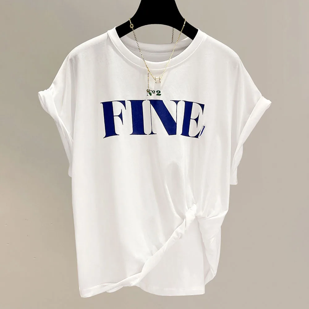 2021 New T-shirt White Pure Cotton Letter Printing Ladies Casual Street Fashion T-shirt Couple Loose Round Neck Short Sleeve Top
