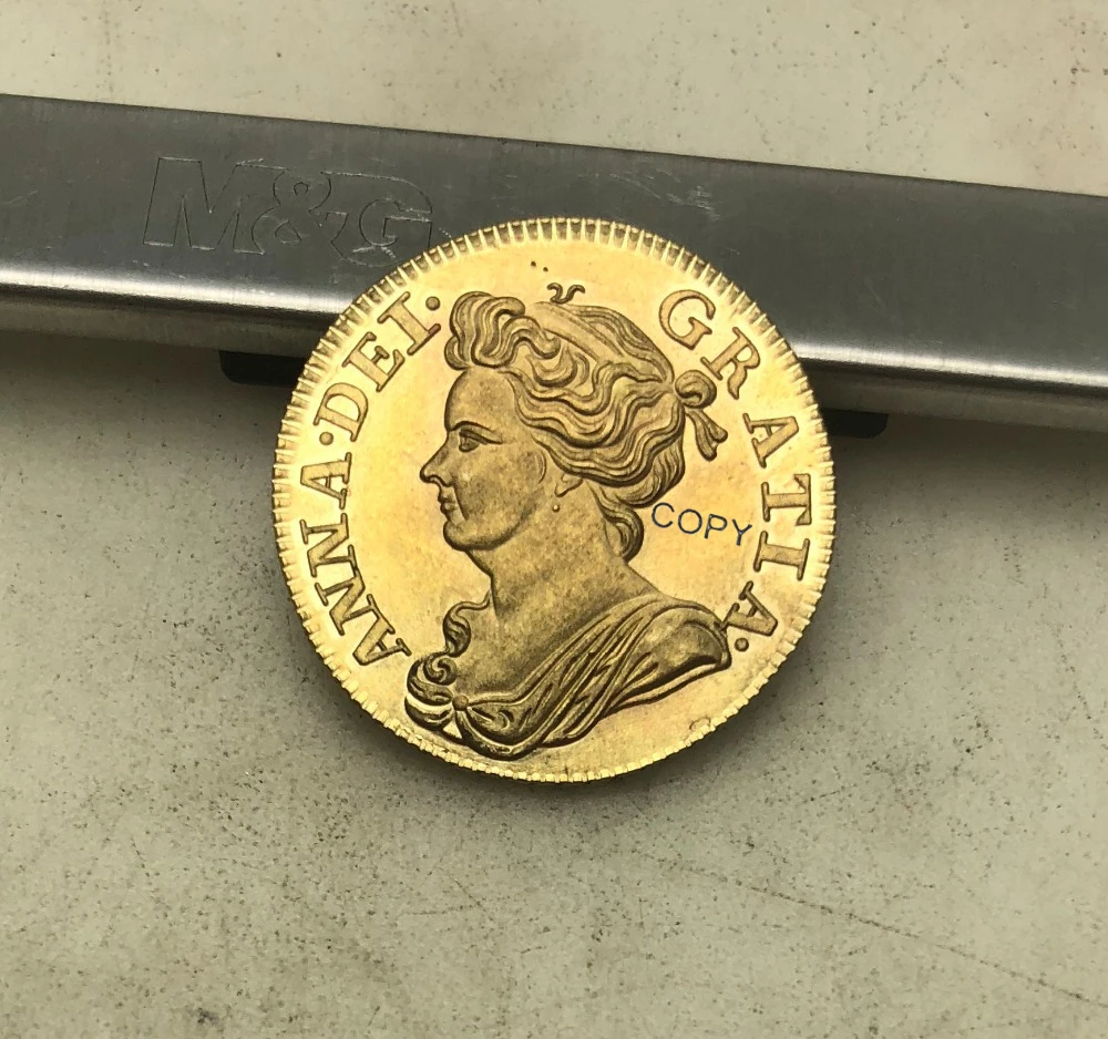 Великобритания Анна деи GR ATIA 1714 Золотая монета латунь металл конические края
