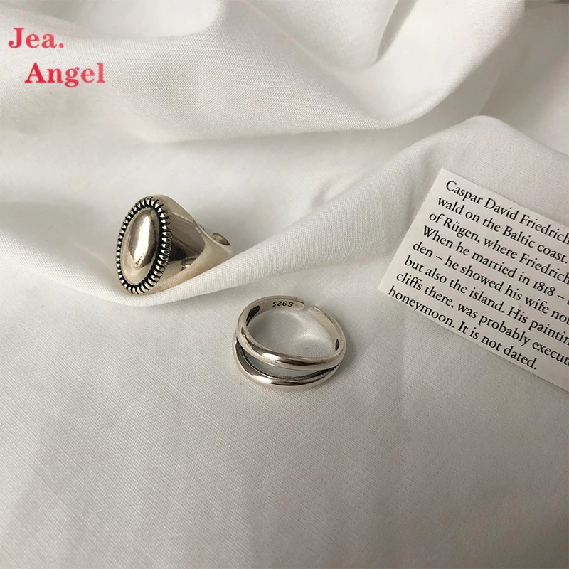 

Jea.Angel винтажное толстое Открытое кольцо овальной формы из серебра 925 пробы, минималистичное Двухслойное кольцо для женской вечеринки