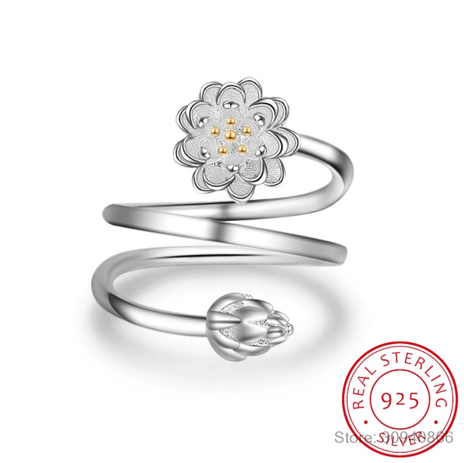 

New Arrivals 925 Sterling Silver Rings Lotus Flower Rings Fine Jewelry For Women Ring Wedding Party Birthday Top Quality