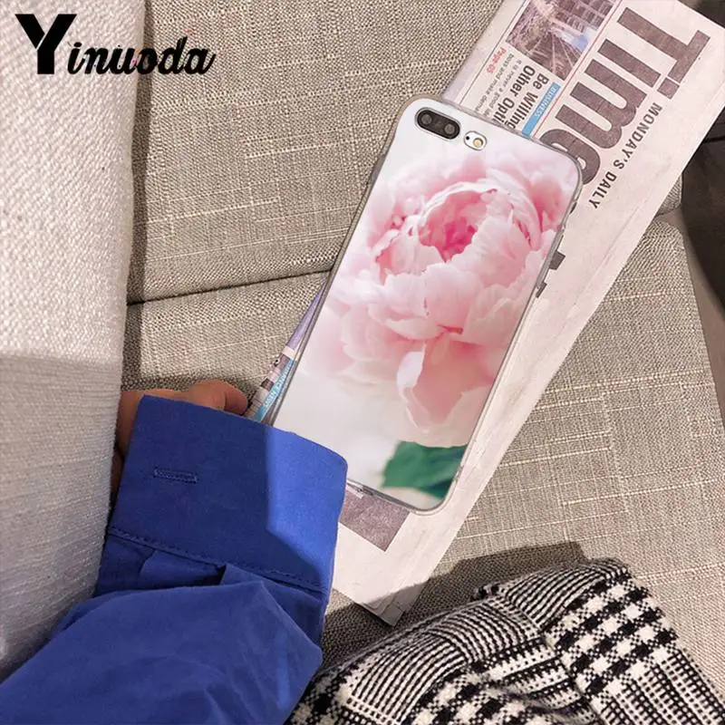 

Yinuoda pink peony Black Cell Phone Case for iPhone 8 7 6 6S Plus X XS MAX 5 5S SE XR 11 11pro promax