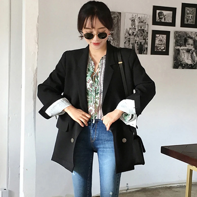 

Summer 2020 new ladies blazer Casual Long Sleeve Black Lady Jacket Office Fashion Top Double breasted feminine jacket