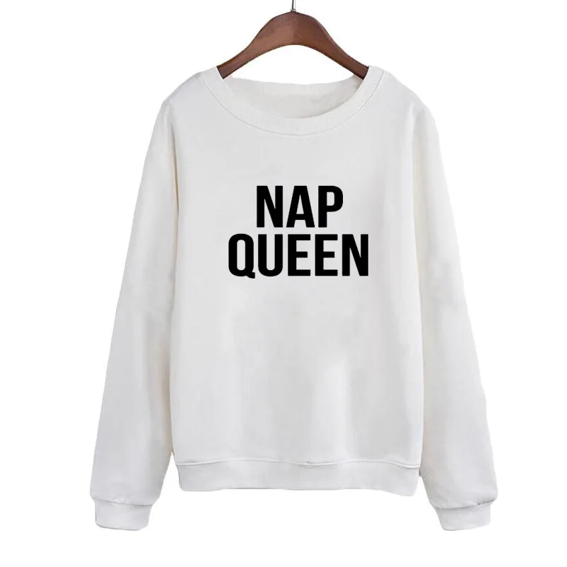 

Autumn Fashion Women Hoodies Sweatshirts Casual Women Tracksuit Moleton Feminina NAP QUEEN Letters Print O-neck Pullovers