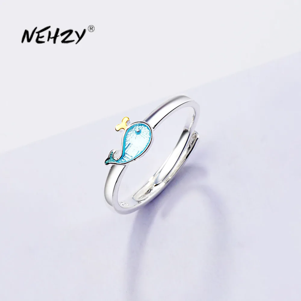 

NEHZY S925 Stamp silver new woman fashion jewelry high quality crystal agate small whale simple ring size adjustable ring