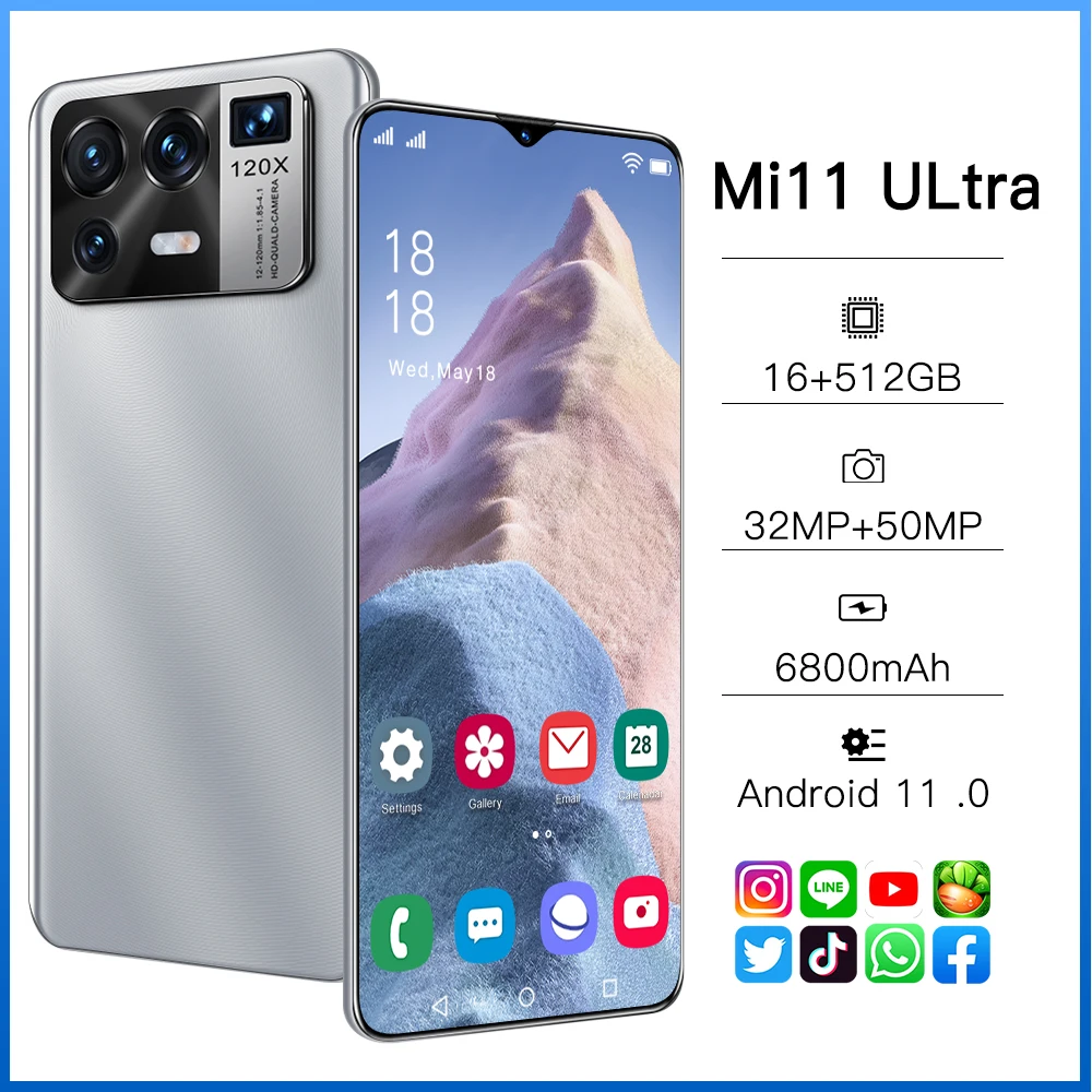 

Global Version Mi11 Ultra 6.7 Inch Smartphone 16+512GB 6800mAh 32+50MP Android 11 Full Screen Unlocked Support Google 5G Mobile