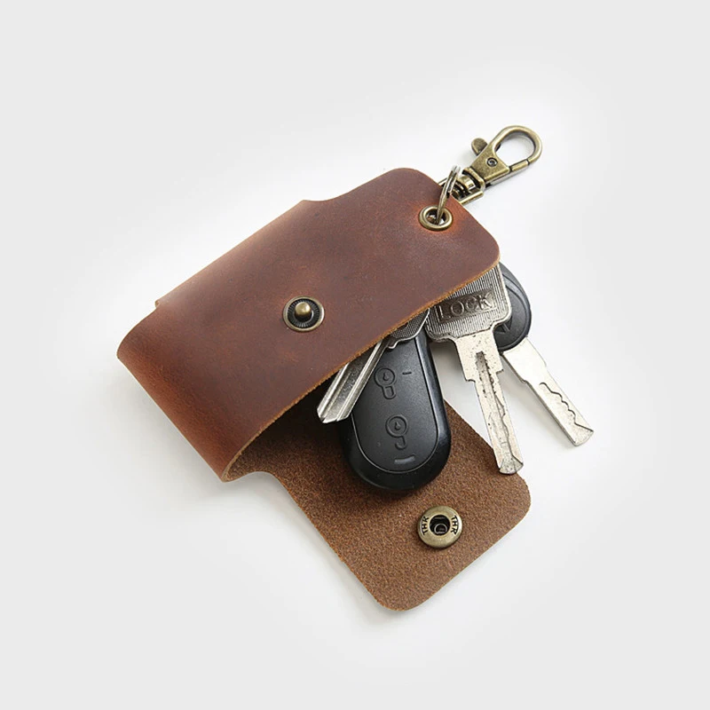 

Genuine Leather Key Wallet For Men Male Vintage Crazy Horse Cowhide Small Car Key Holder Bag Case Pouch Organizer Housekeeper