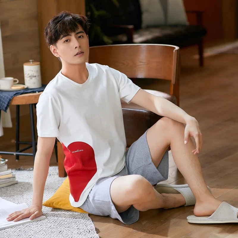 

New Style Summer Short-Sleeved Cotton Couple's Pajamas Women's Nightgown Summer Korean Men's Sports Cotton Homewear Set