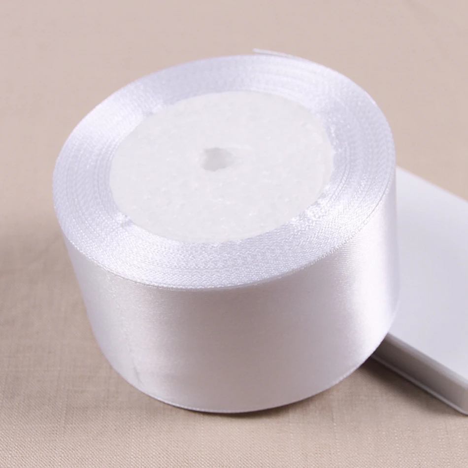 25 ярдов/рулон Рождественская белая сатиновая подарочная лента лук для поделок DIY