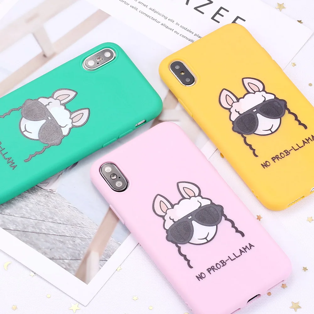 

For 12 11 Pro 8 8Plus X XR 7 7Plus XS Max 6 6S 5 SE Cute Lama Alpaca Cartoon Candy Silicone Soft Phone Case Coque Funda