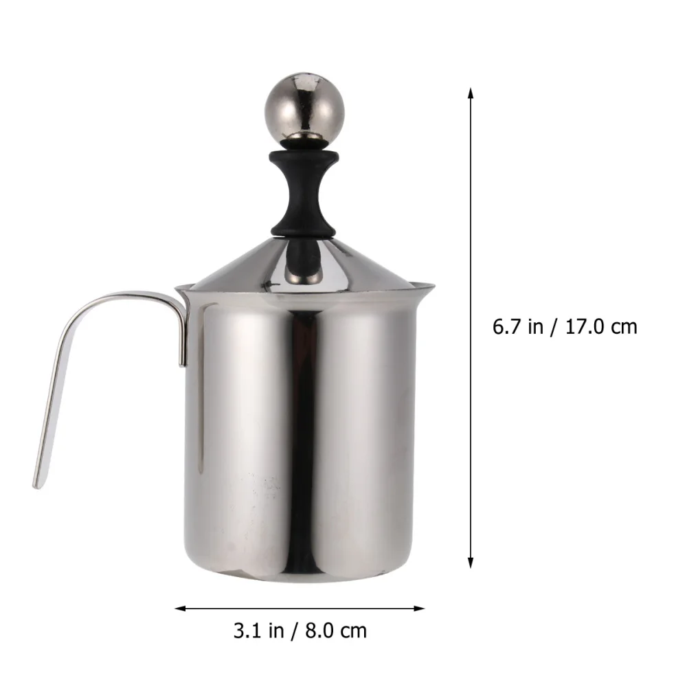 

400ML Manual Frother Stainless Steel Double Mesh Creamer Mesh Coffee Foamer Creamer (Silver)