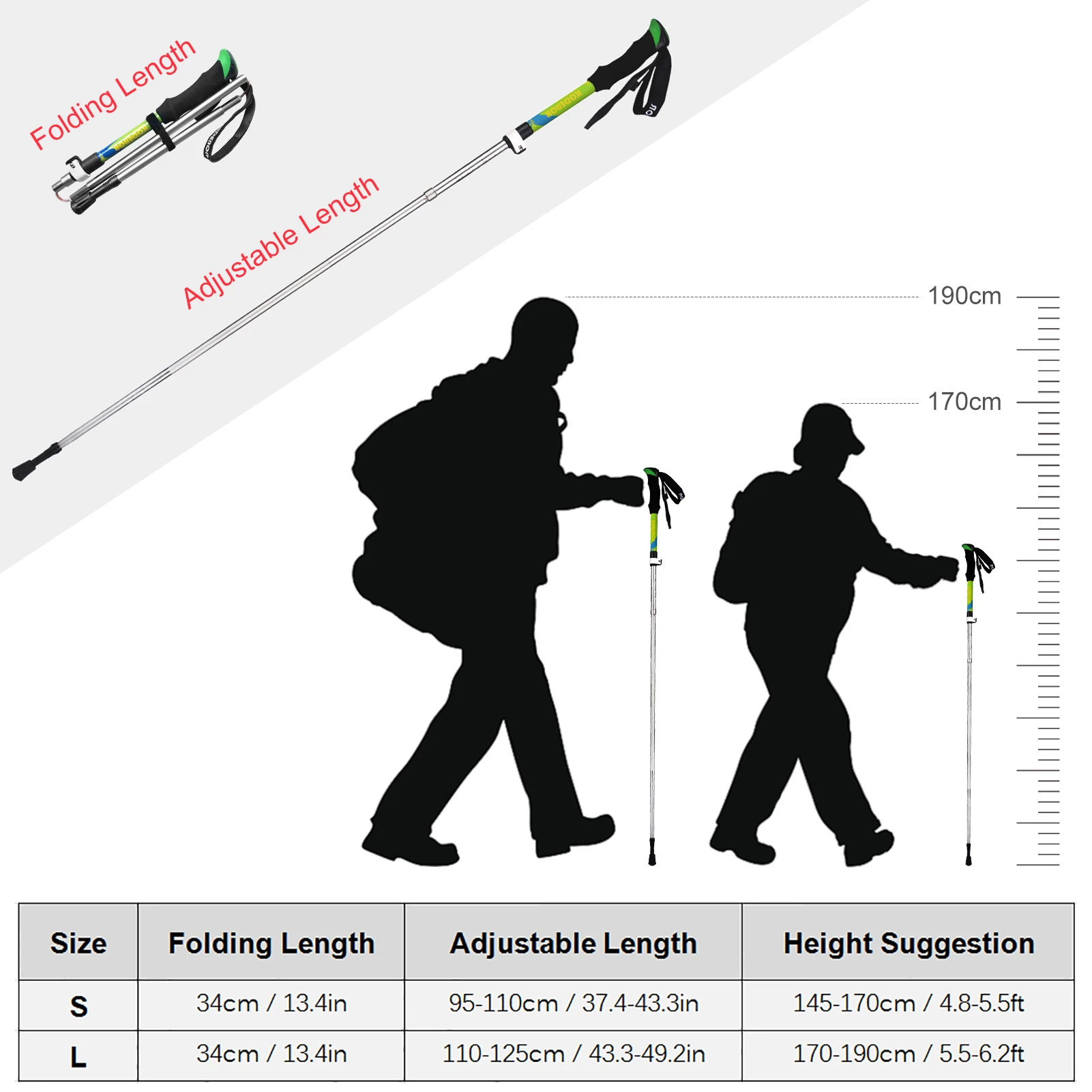 

KODENOR 2 PCS Walking Stick Collapsible Trekking Pole Set Men Women 5 Sections Walking Pole Climbing Hiking Accessories New