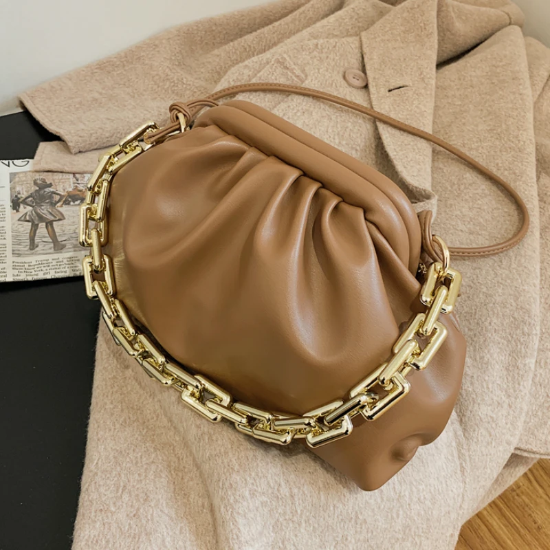 

Women Luxury Designer Cloud Clutch Bag 2021 Hot New Trendy Fashion Ladies Thick Chain Shoulder Bag Soft PU Women Handbag Tote