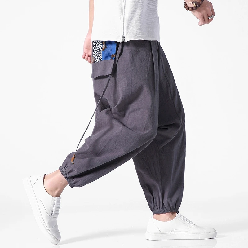 

Cotton Summer Joggers Harem Pant Men Hip hop Breathable Japanese Streetwear Straight Trousers Mens Fashion Fitness Casual Pants