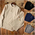 Мужская льняная рубашка-брюки, повседневная Однотонная рубашка-костюм Тан в традиционном китайском стиле, осень 2022