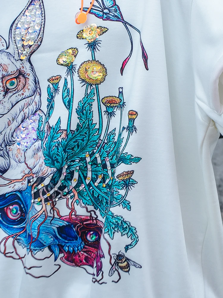 

QING MO White Women Rabbit Printed Sweatshirt 2021 Women Hooded Sweatshirt Female Fashionable Sweatshirt ZQY6012