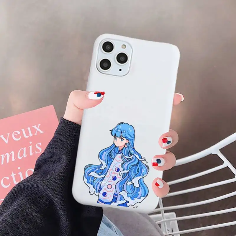 

Wave Hair Girl Phone Case White Candy Color for iPhone 6 7 8 11 12 s mini pro X XS XR MAX Plus