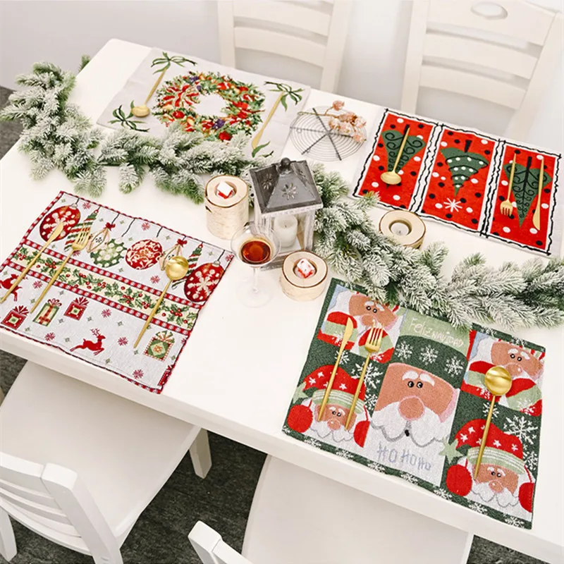 

New Christmas Decor Santa Claus Christmas Tree Garland Knitted Placemat Christmas Decoration for Home Merry Xmas kerst decoratie