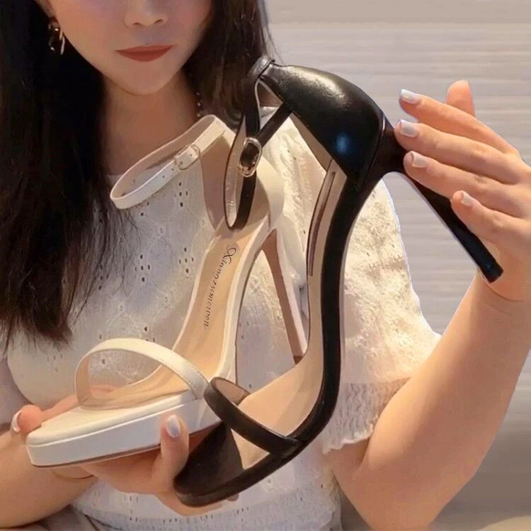 

New Women Open Toe Sandals Sexy Patent Leather Summer Shoes Fashion Flock Ladies High Heel Sandal with Platform Buckle Strap