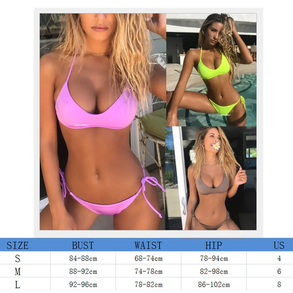 

Brand New Bandage Halter Swimwear Women Comfortable Swimsuit Push Up Bathing Suit Female Striped Bikinis Sexy Mujer Biquini