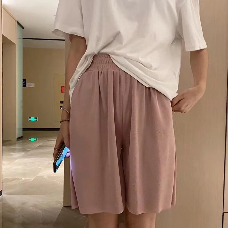 

Шорты женские с эластичным поясом, крутые шелковые спортивные штаны, однотонные тонкие спортивные брюки, одежда для женщин EF50DK, лето 2021