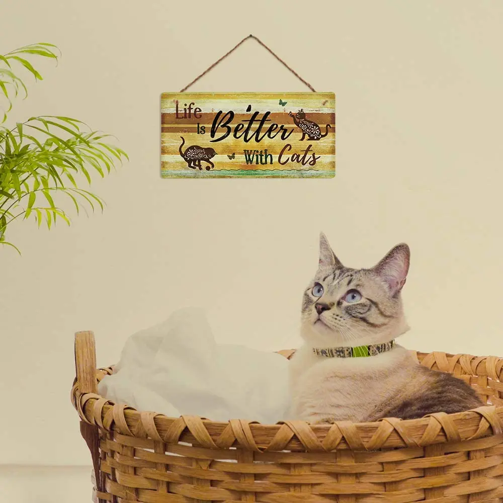 

Putuo Decor Distressed Wood Look Decorative Cat Sign Life is Better with Cats Gift for Cat Lover 12 x 8 Inches