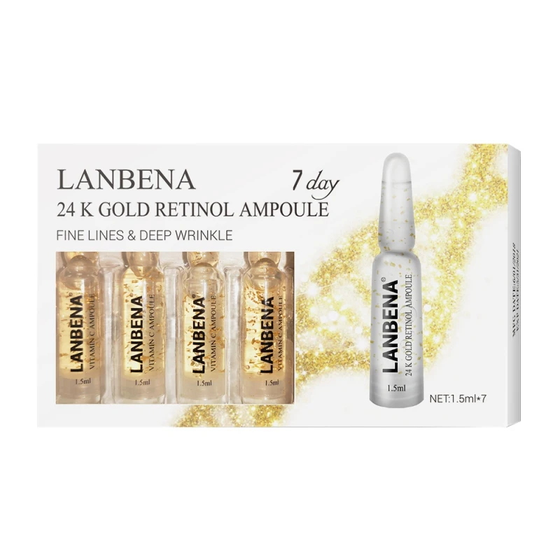 A1 LANBENA ампульная Сыворотка гиалуроновая кислота+ витамин С+ ретинол золота 24 К+ Q10+ керамид против старения морщин увлажнение на 7 дней - Вес нетто: A1