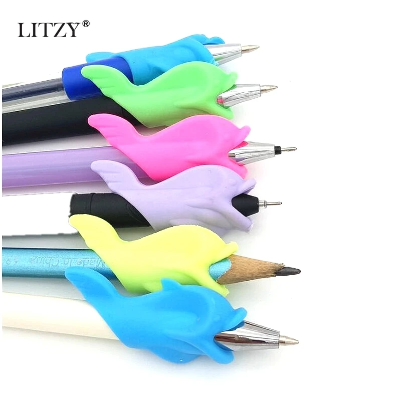 10Pcs/Set Children Students Pencil Holding Practise Dolphin Fish Writing Posture Correction Device Silicone Hold A Pen Corrector |