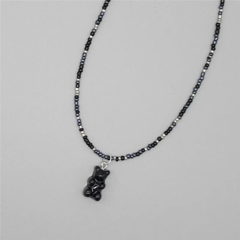 New Bohemia Korean Lover Colorful Gummy Bear Pendant Choker Resin Multicolor Rice Beaded Necklace for Women Girls Gifts