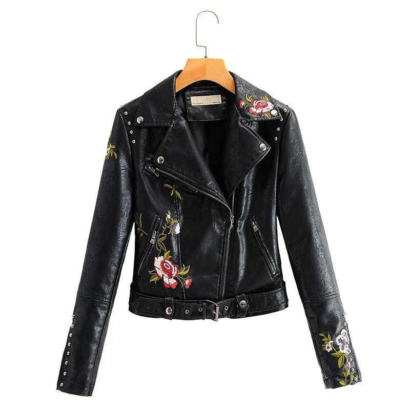 Женская мотоциклетная куртка на молнии с цветочным принтом из ПУ кожи | одежда