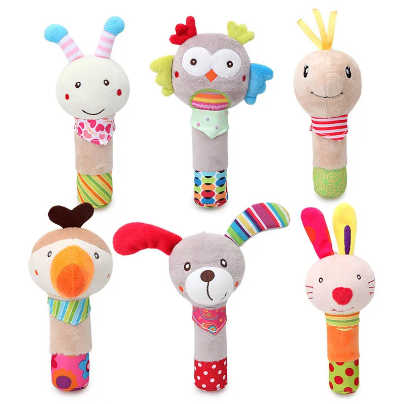 

Baby Rattle Mobiles Cute Baby Toys Different Cartoon Animal BB Stick Hand Bell Rattle Soft Toddler Plush Toys for 0-12 Months