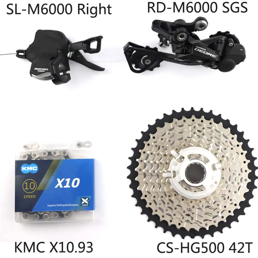 M6000 SGS KMC 42T SHIMANO DEORE M6000 Группа Комплект горного велосипеда MTB 1x10-Speed HG500 11-42T M6000 задний переключатель рычага переключения передач HG54 - Цвет: M6000 SGS KMC 42T
