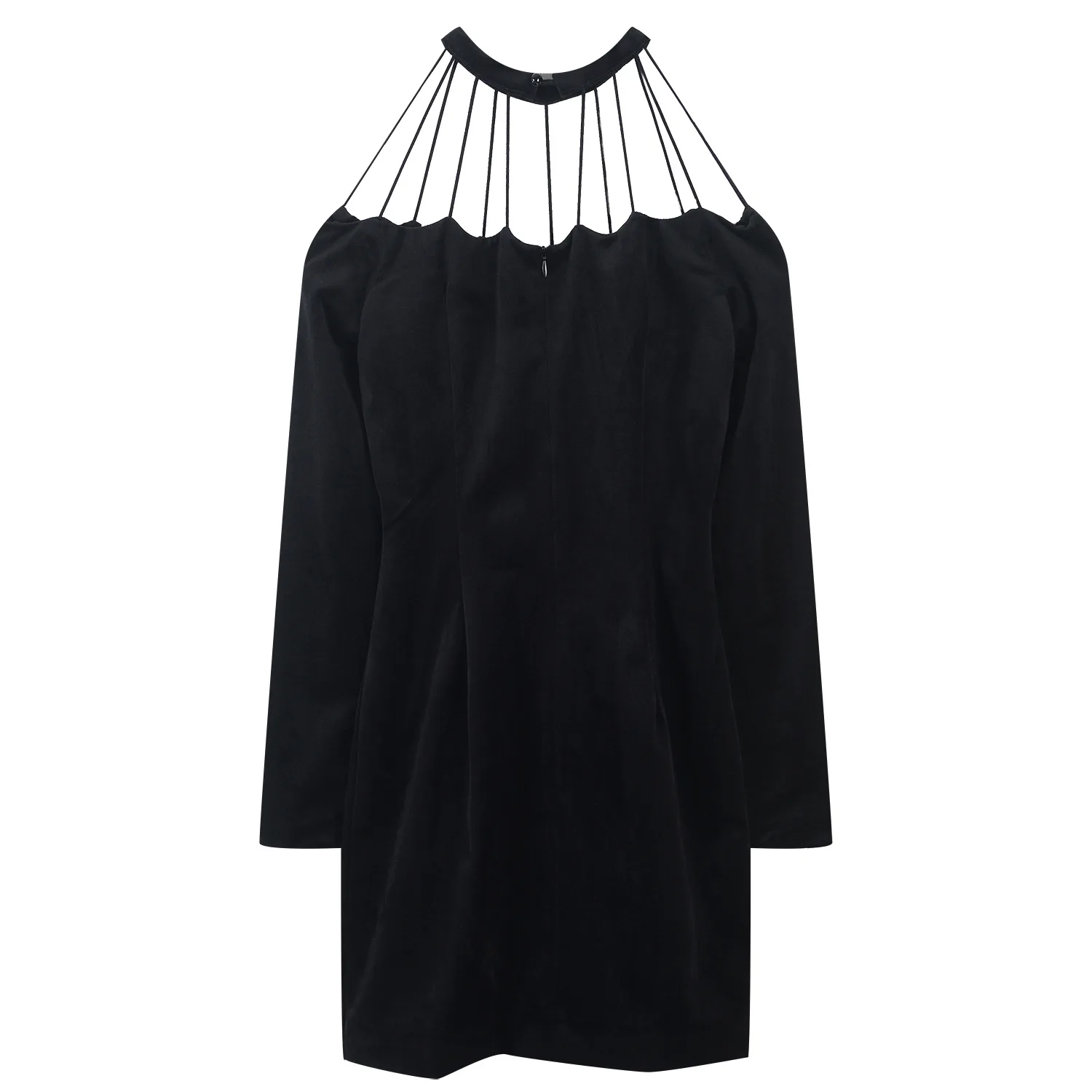 

ENGAGEMENT High Quality 2021 Summer New Black Velvet Korean Open Collarbone Slim Joker Long Sleeve Little Black Dress Female
