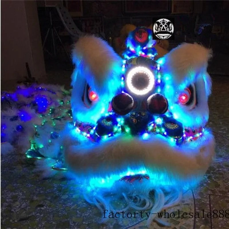 

Chinatown Beautiful Wool Lion Dance Mascot Led Light Costume Southern Chinese Folk Art For Two Adult Party Outdoor