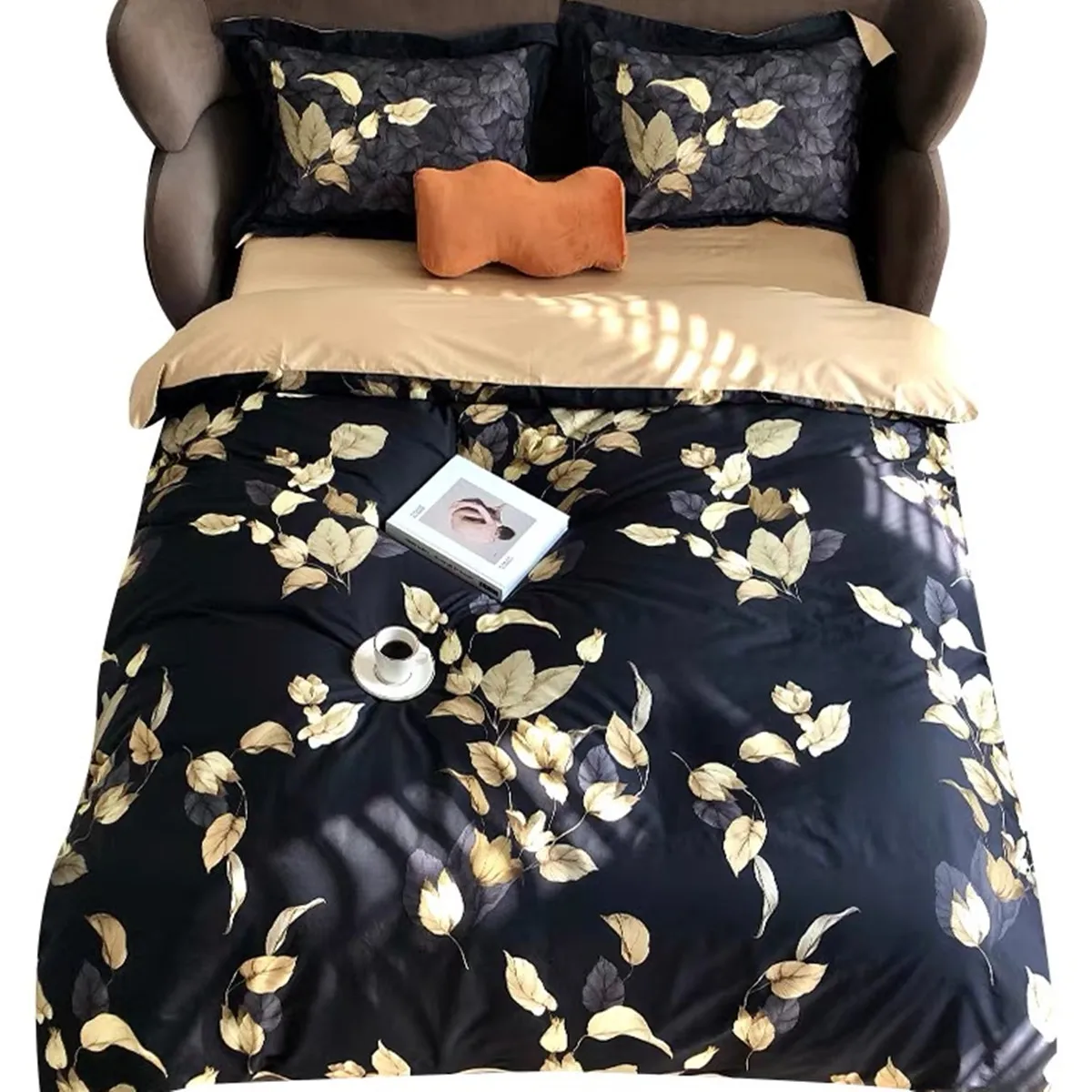 

New Black Gold Cotton Longstaple Cotton 4-piece Pastoral Printed Nude Cotton Bed Sheet And Quilt Cover Bedding