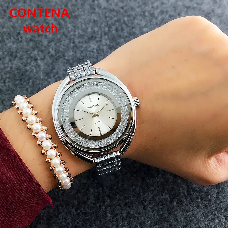 

Contena Brand Luxury Women's Watch Rhinestone Stainless Steel Band Ladies Watches Fashion Dress Watch Female Clock reloj mujer