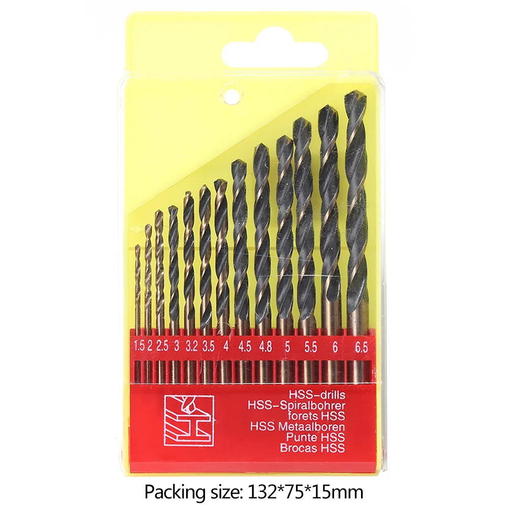 

13pcs HSS Twist Drill Bit Set High Speed Steel Straight Shank Cobalt Drill Bits for Stainless Steel Wood Metal Drilling Hole